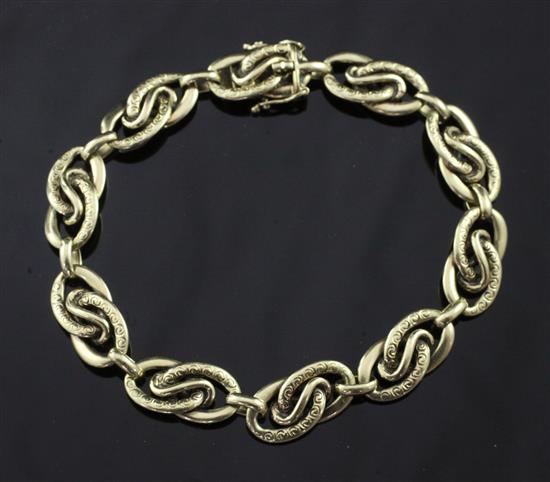 A 14ct gold double twist link bracelet, 7in.